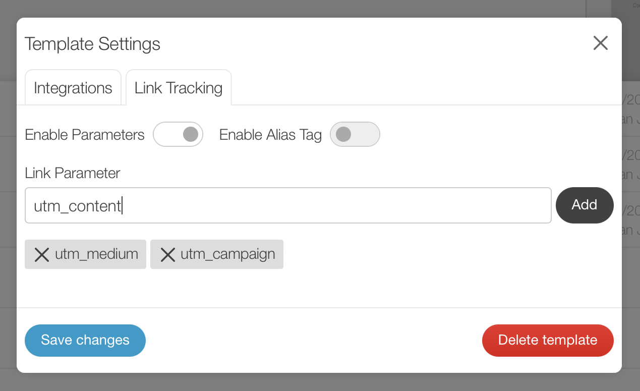 Link tracking in theme settings
