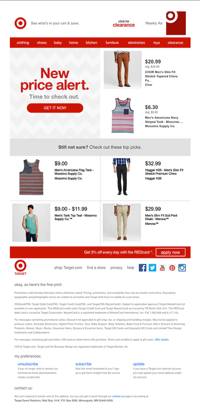 Screenshot of the Target Promo/e-commerce email template email