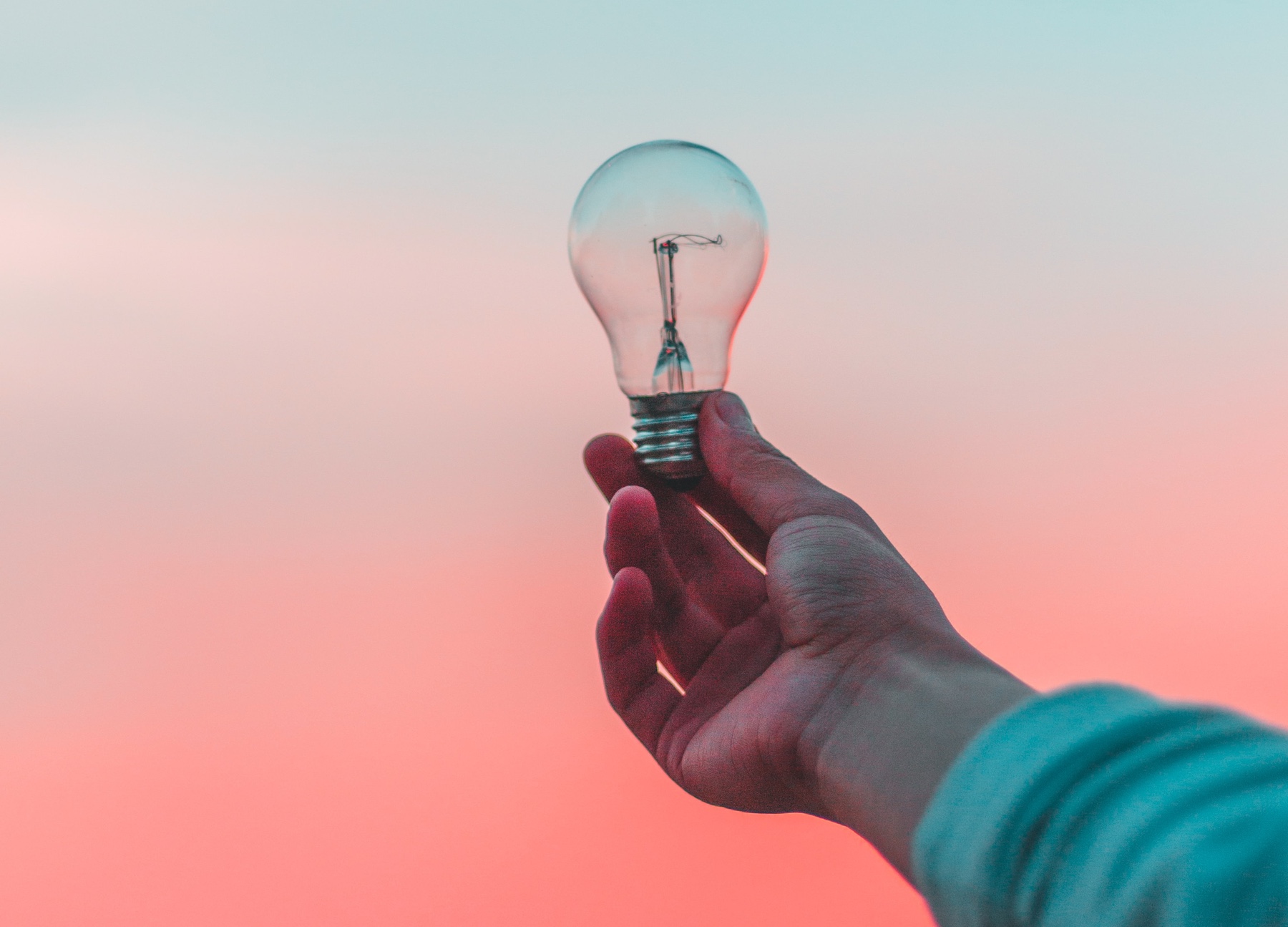 Photo of a hand holding a light bulb.