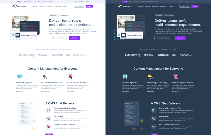 Example of a website in light and dark mode.