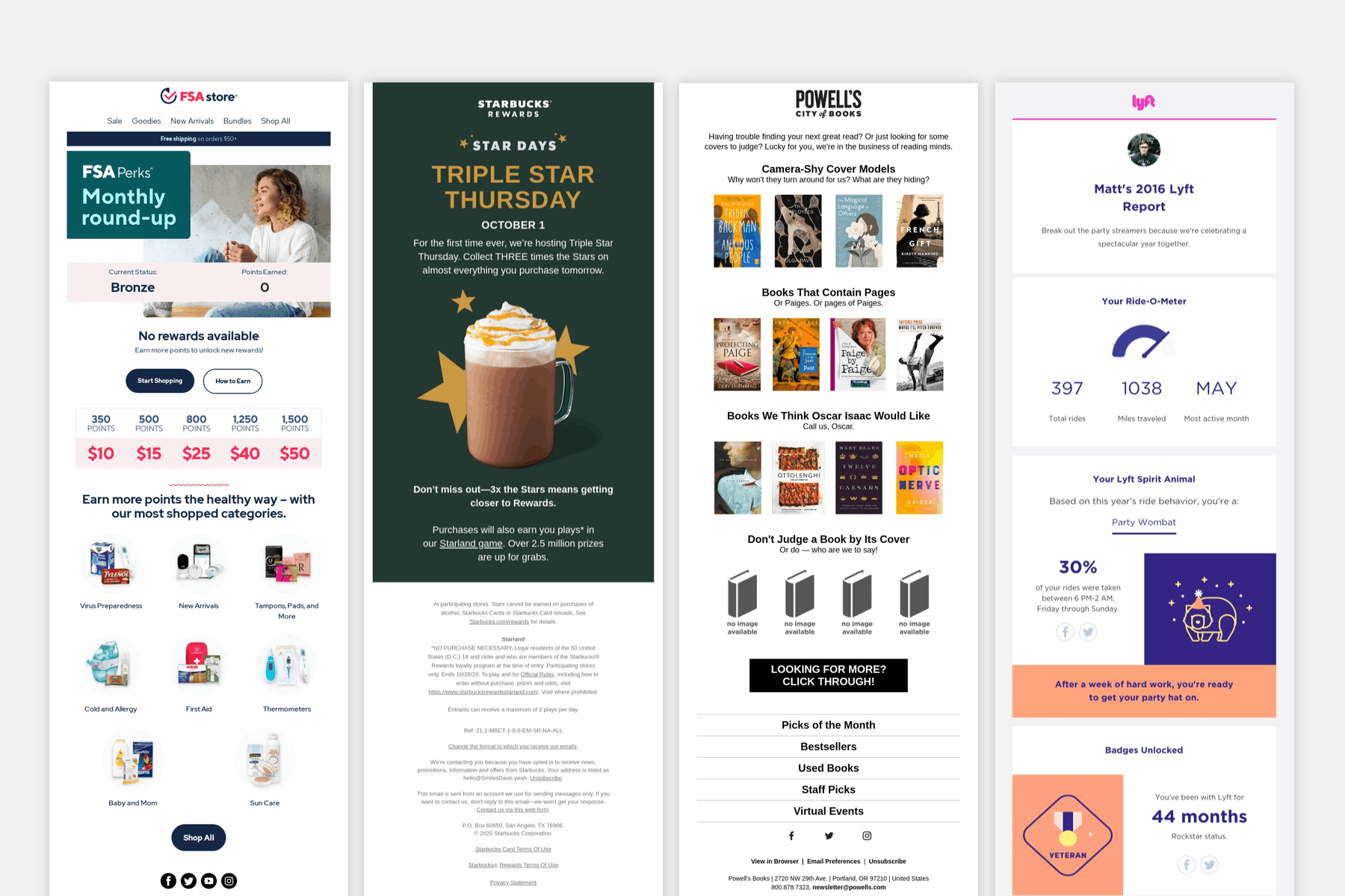 Different examples of engagement emails.