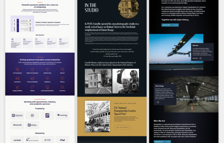 Examples of various feature content sections.