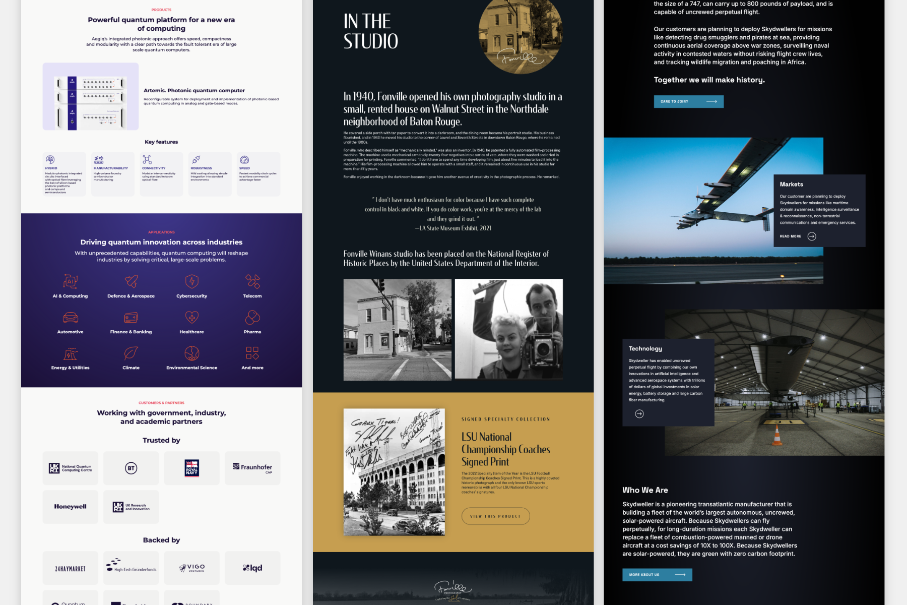 Examples of various feature content sections.