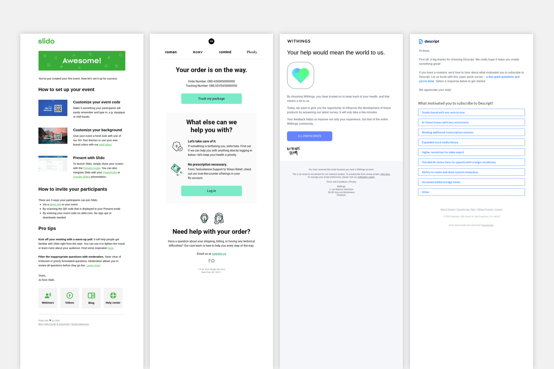 Different examples of helpful emails.