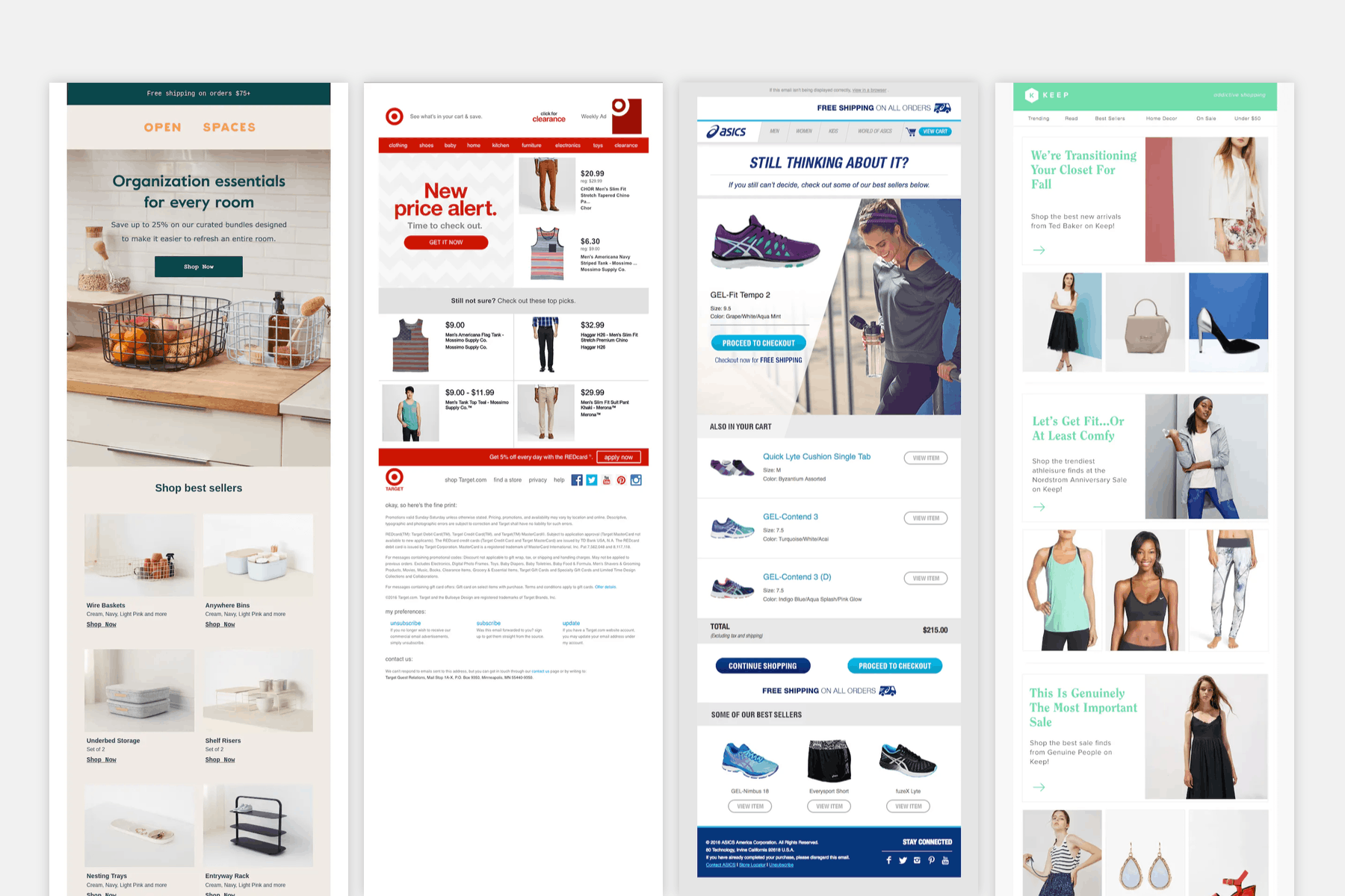 Different examples of promo/e-commerce emails.