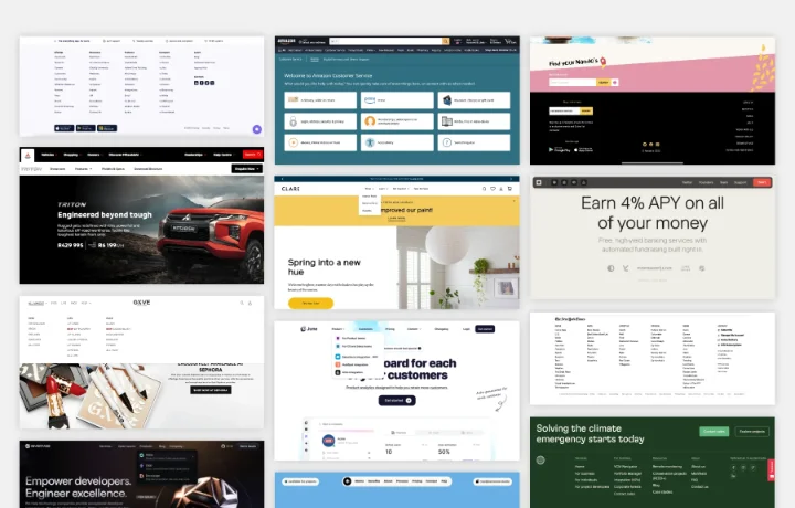 Examples of various website menus.