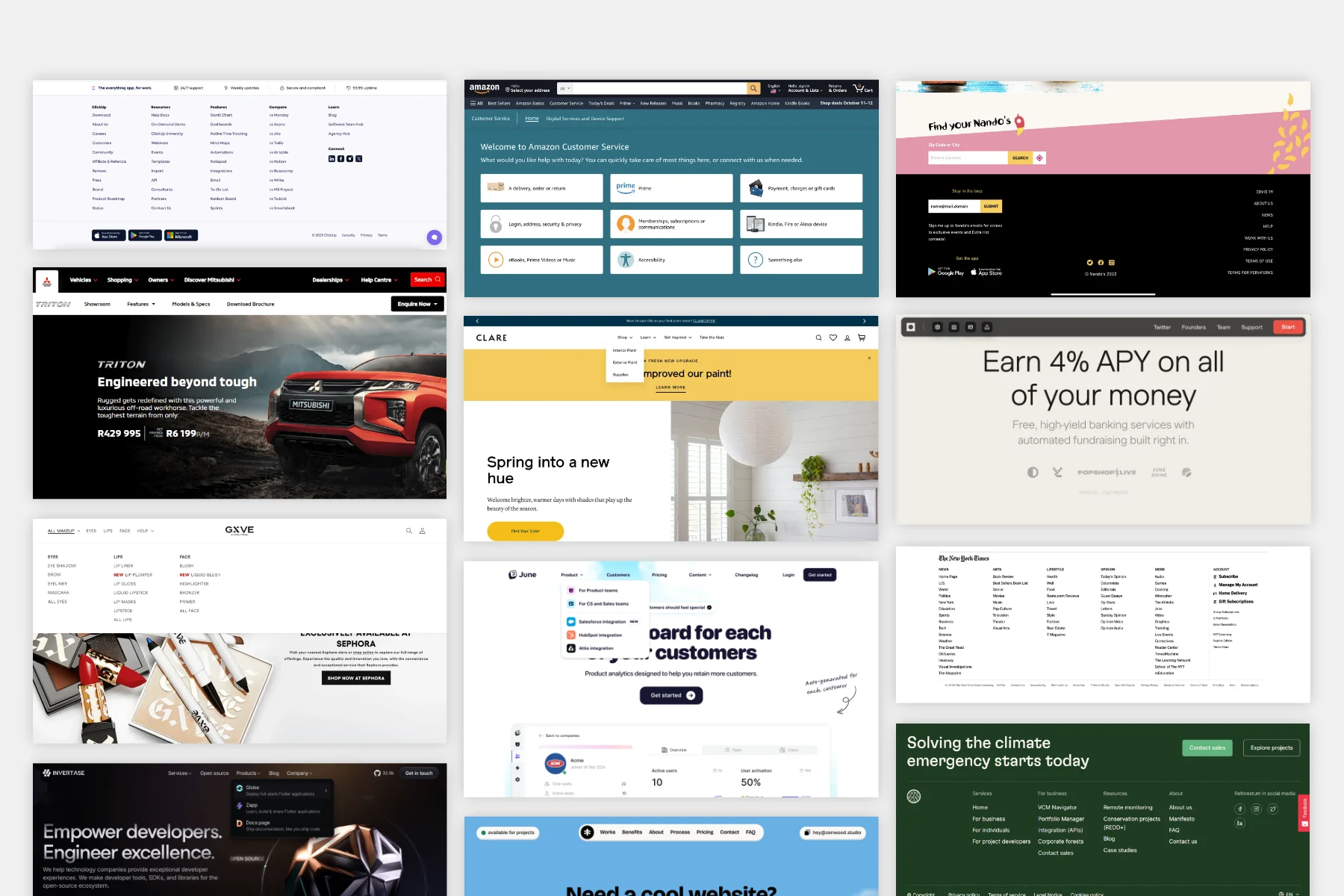 Examples of various website menus.