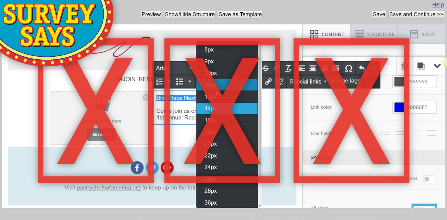 Three X's over complicated formatting options.