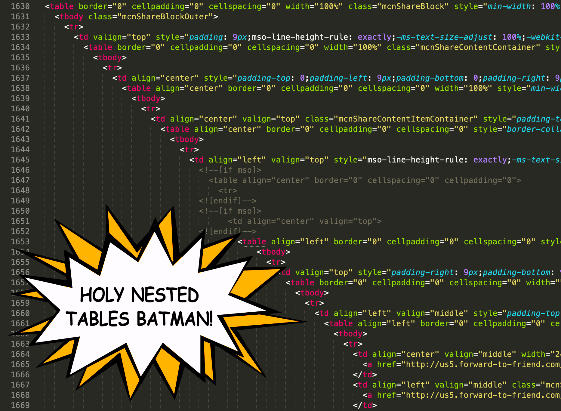 Screenshot of heavily nested code.