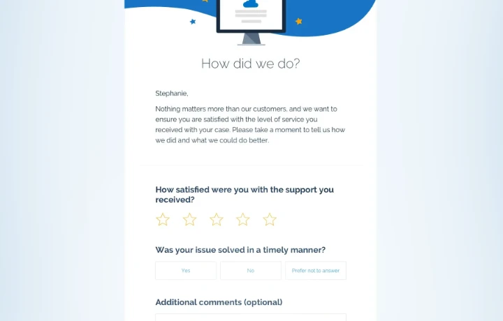 Example email with a feedback form.
