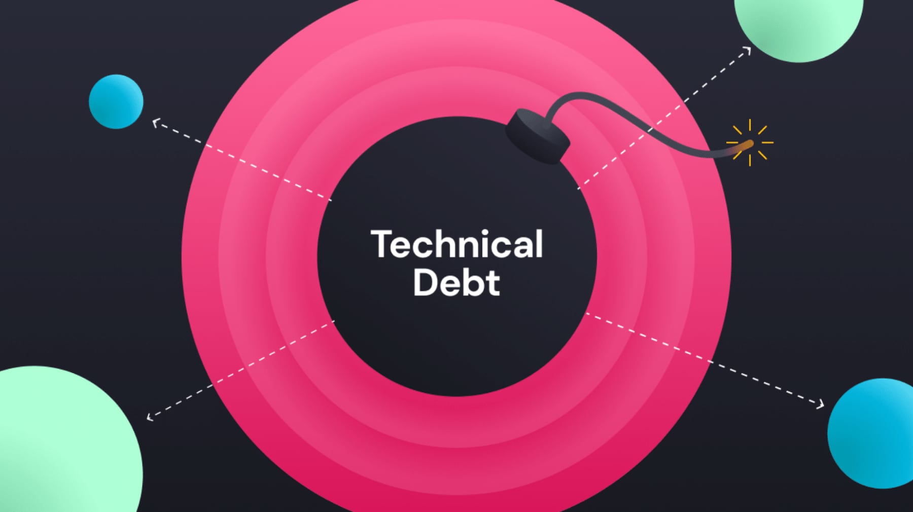 Abstract illustration of a ticking bomb in the middle of dependencies.