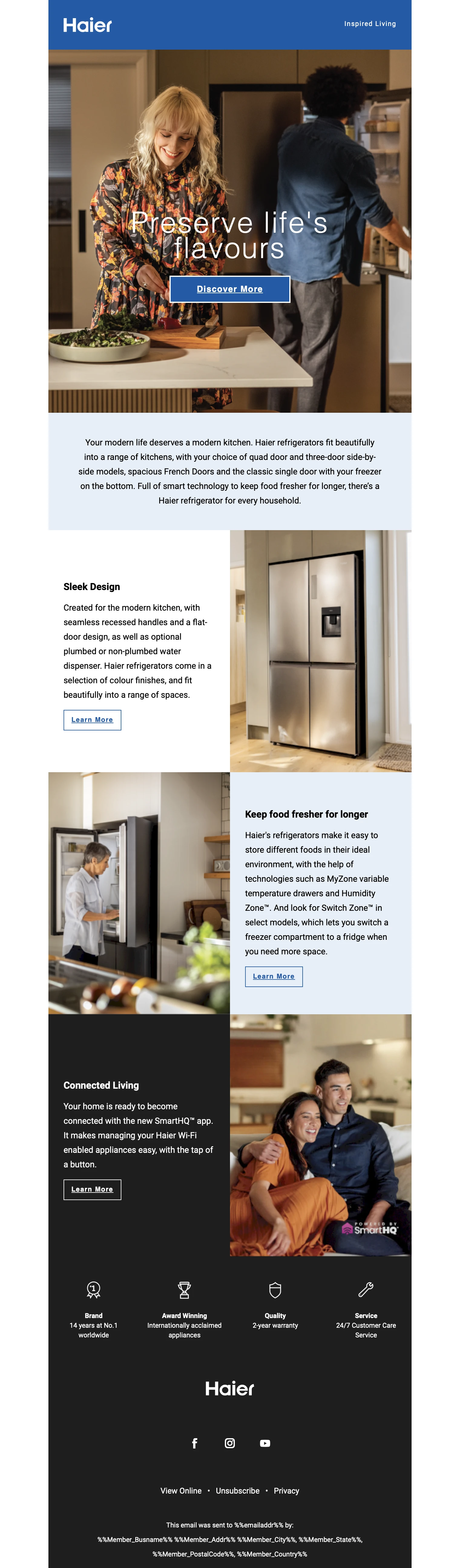 Fisher & Paykel email example for their Haier brand