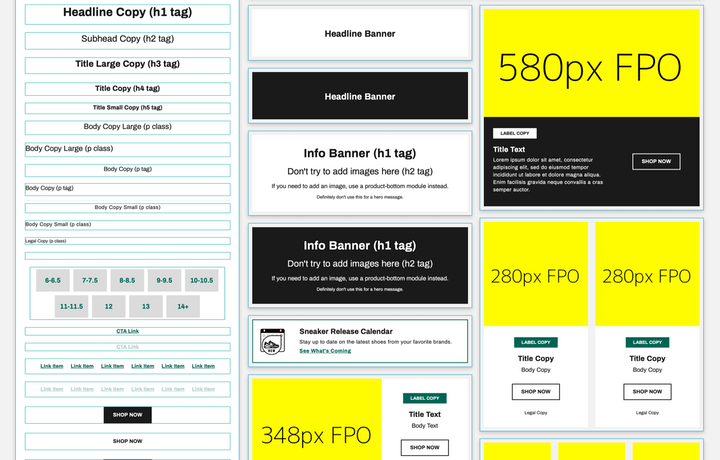 An example of an email design system and its modules.