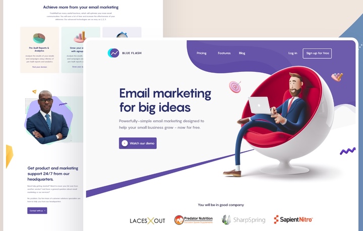 Emails with landing pages
