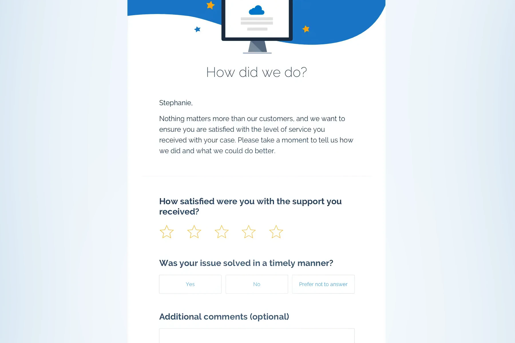 Example email with a feedback form.