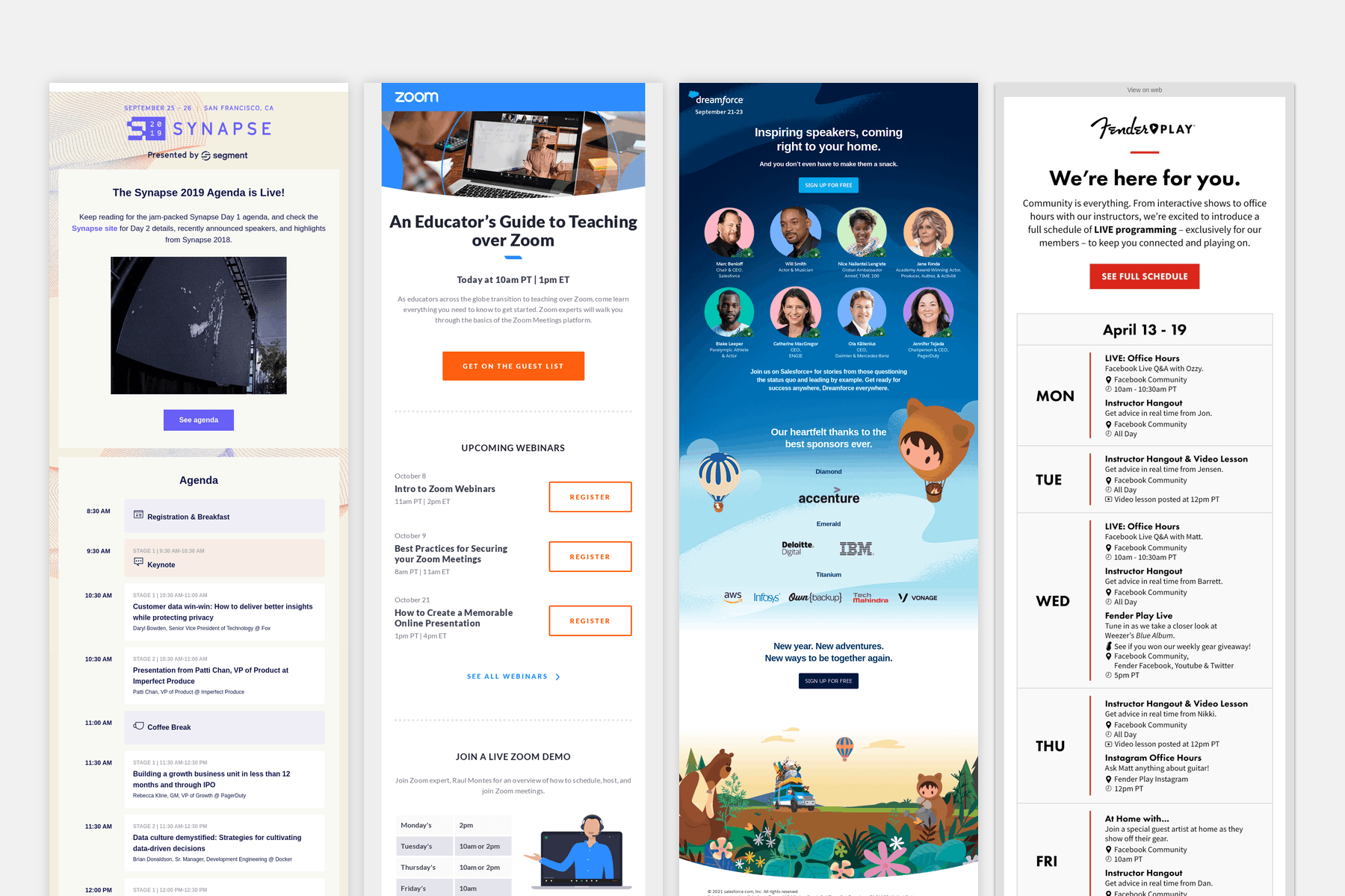 Different examples of event emails.