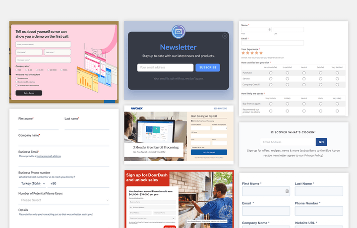 Examples of some landing pages.