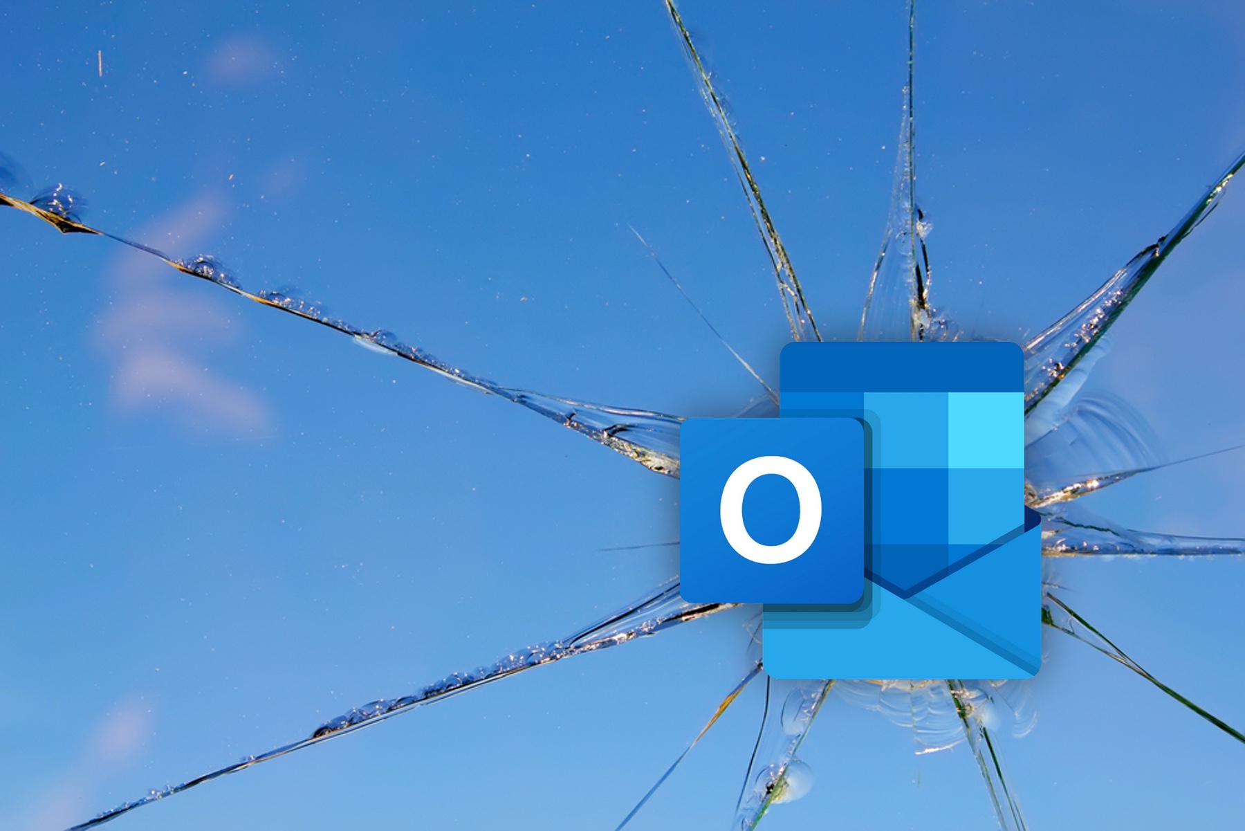 Outlook logo on top of a broken window.