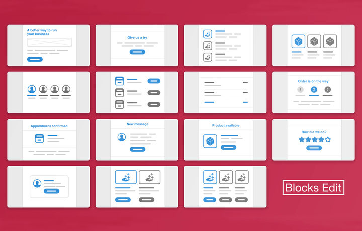 Abstract icons of 15 commonly used email design patterns.