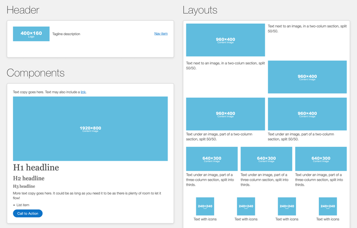 Some examples of the components included in the Starter page boilerplate template.