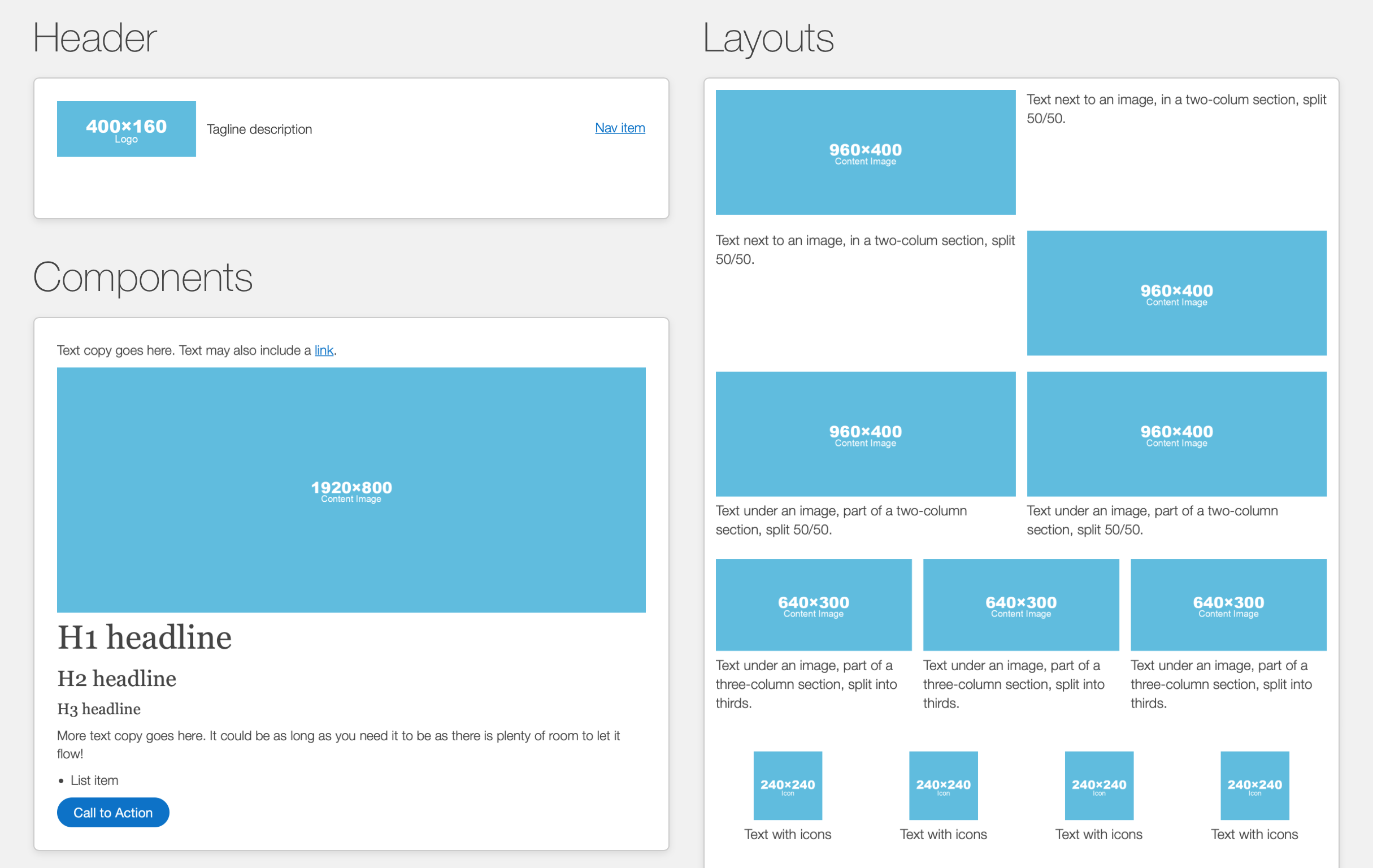 Some examples of the components included in the Starter page boilerplate template.