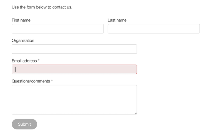 An example of a contact form using modern validation styling.