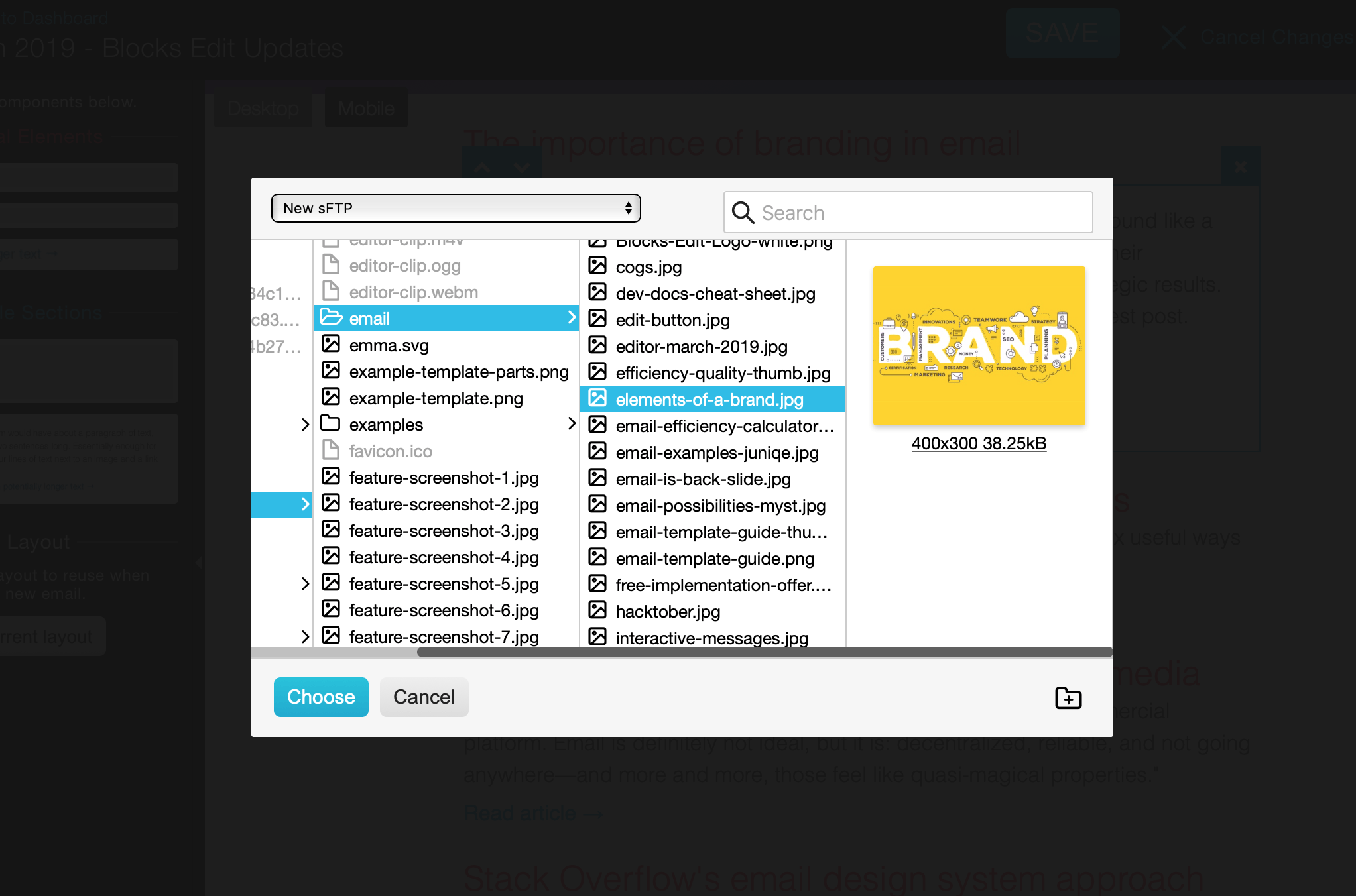 Screenshot of Blocks Edit sFTP file browser.