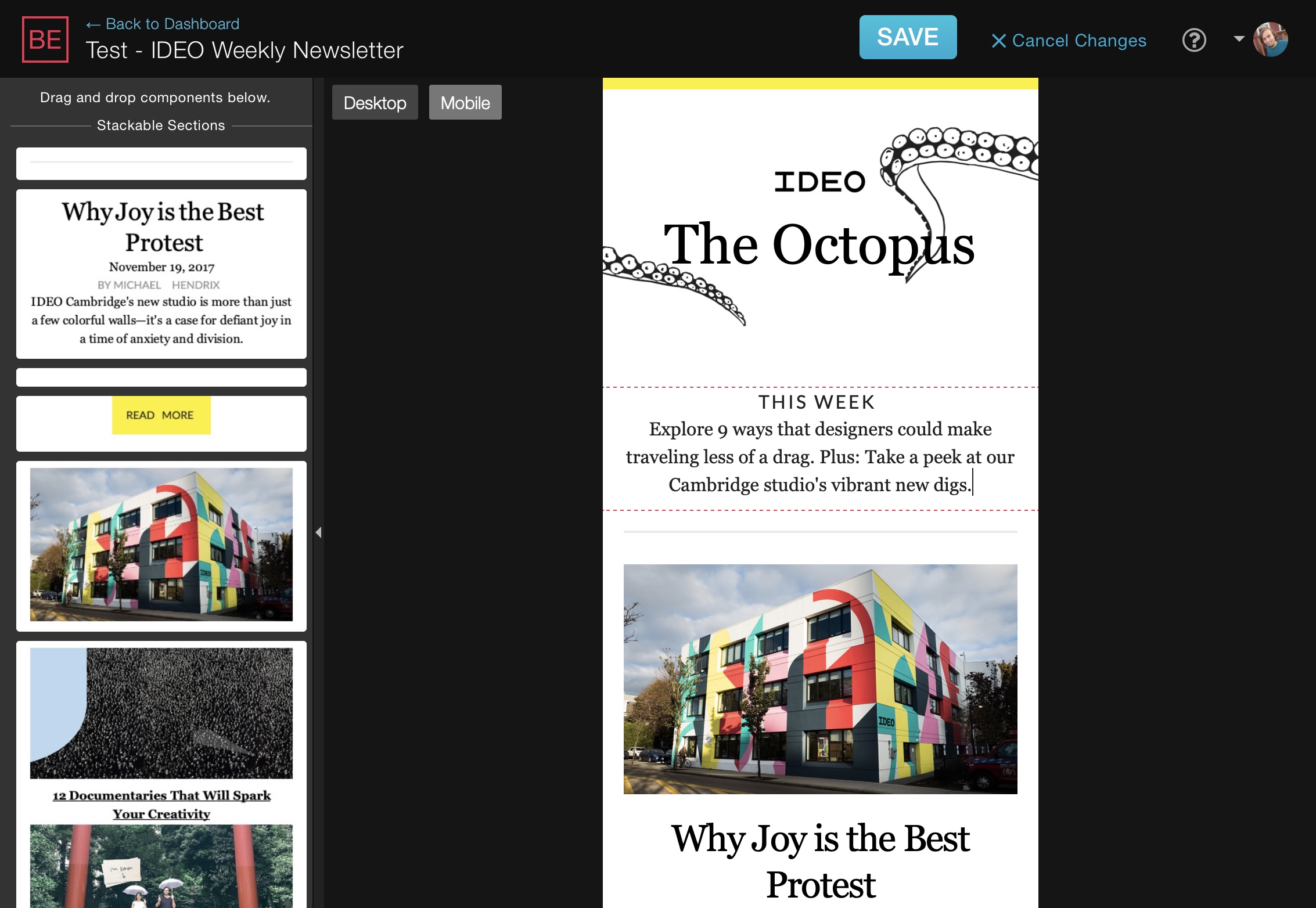 Screenshot of Blocks Edit with mobile view and editing options.