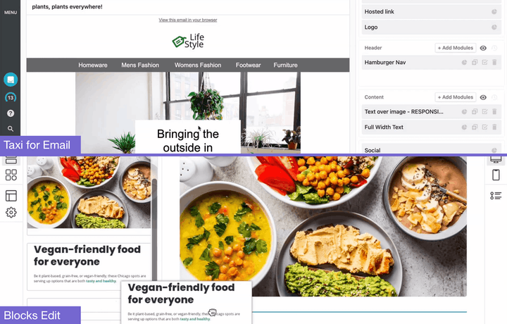 Screenshots of Blocks Edit and Taxi for Email.