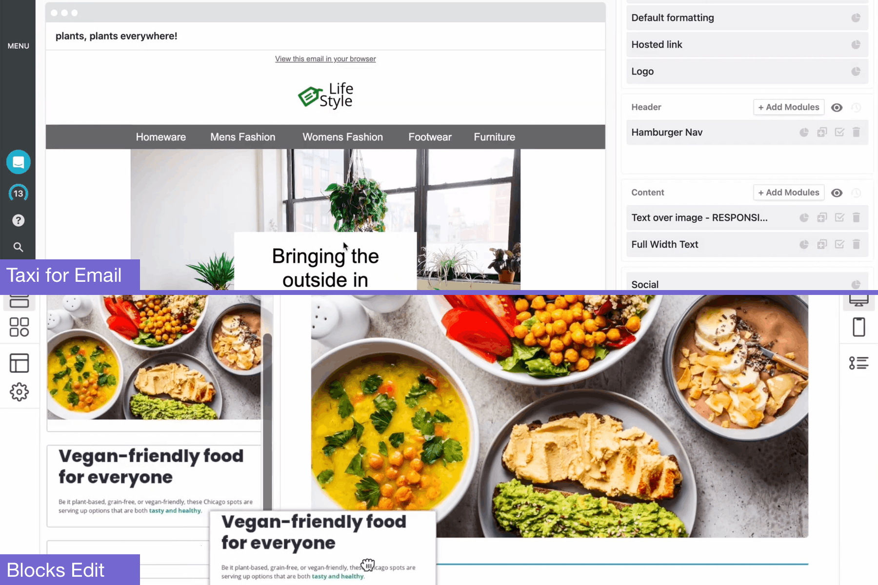 Screenshots of Blocks Edit and Taxi for Email.