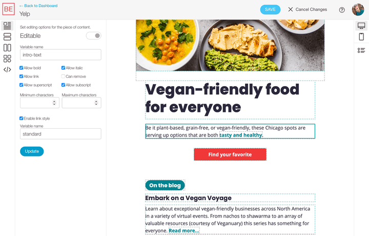 Blocks Edit template editor