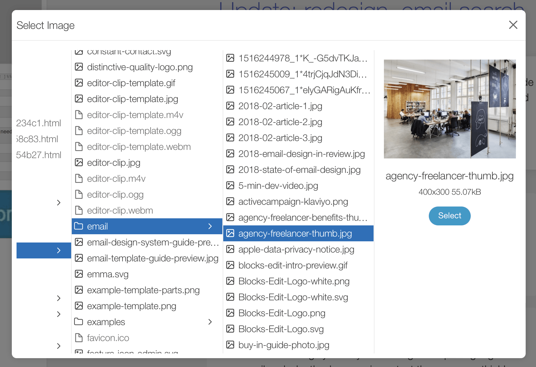 Screenshot of the file browser in Blocks Edit.