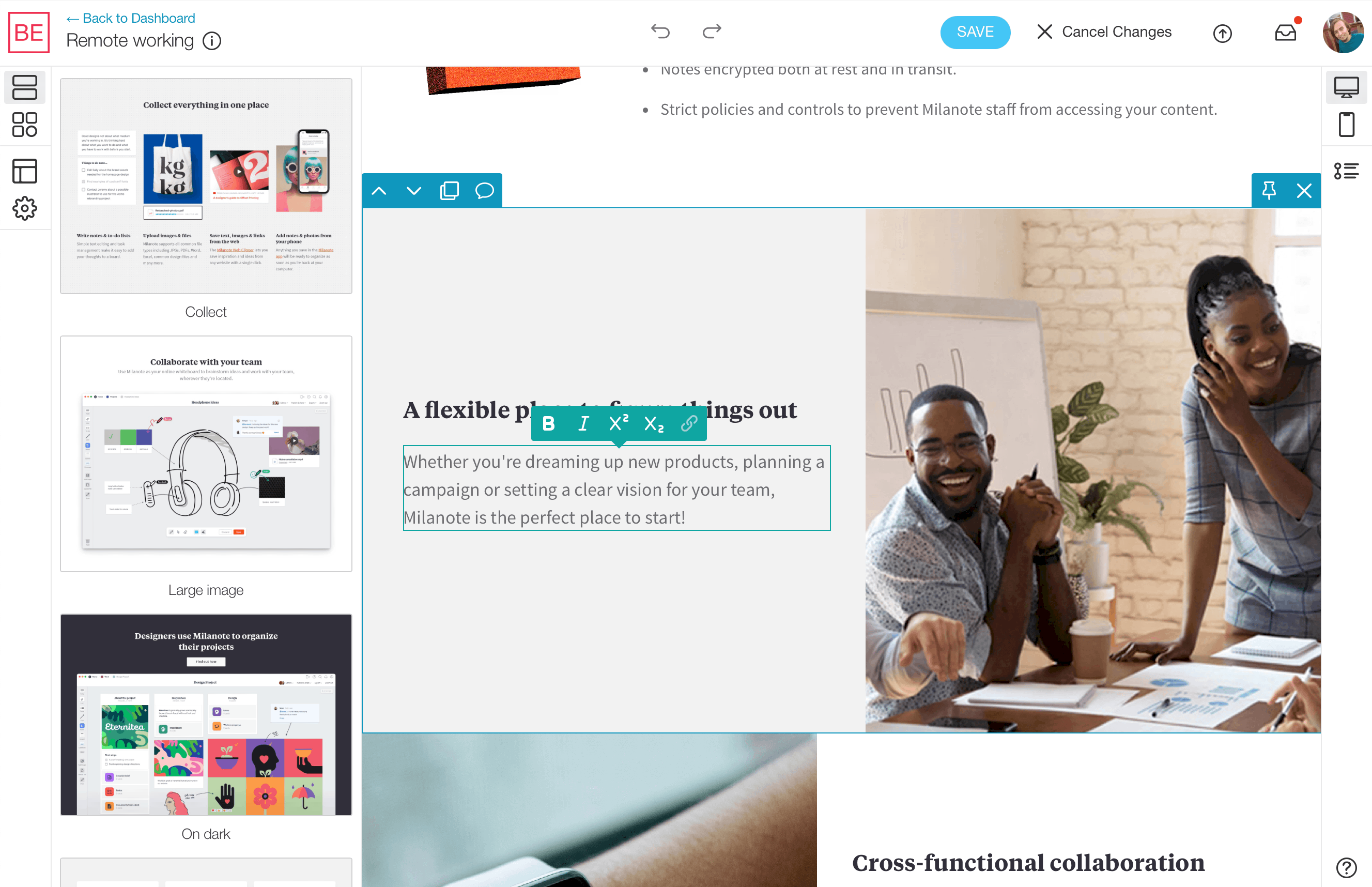 Example page being edited.