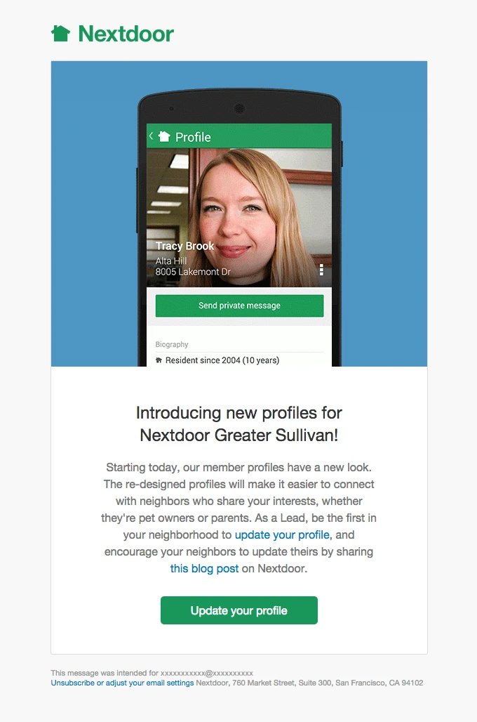 Screenshot of the Nextdoor Announcement email template email