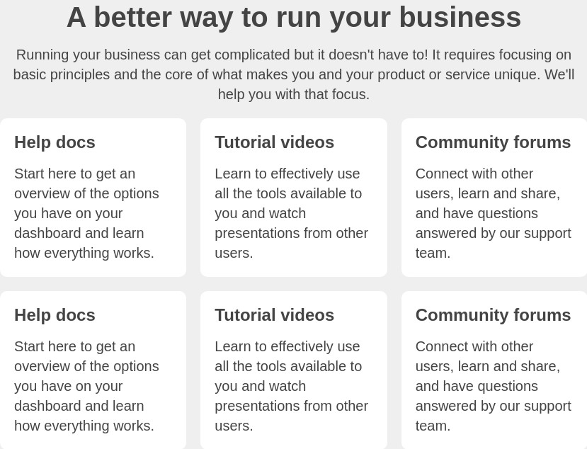 Features grid feature content section