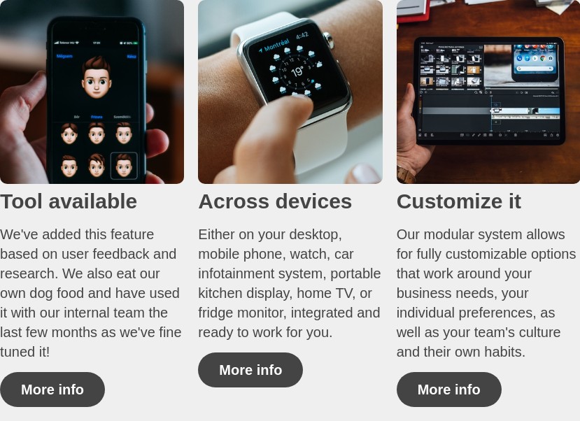 Three-column feature content section