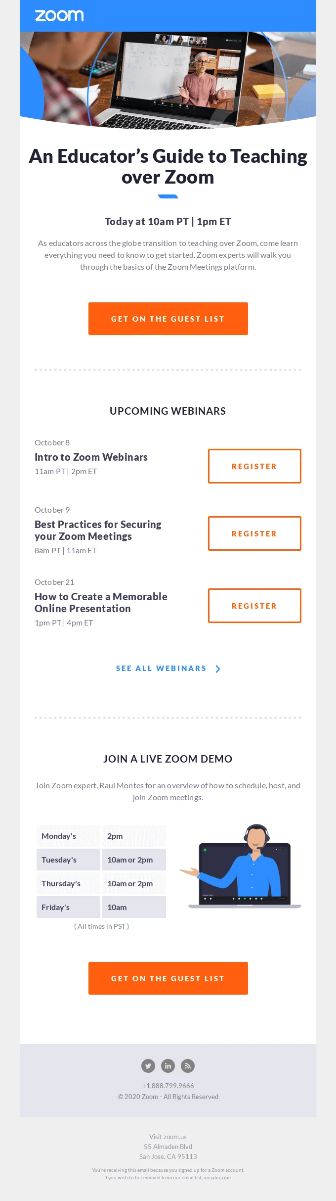Screenshot of the Zoom Event email template email