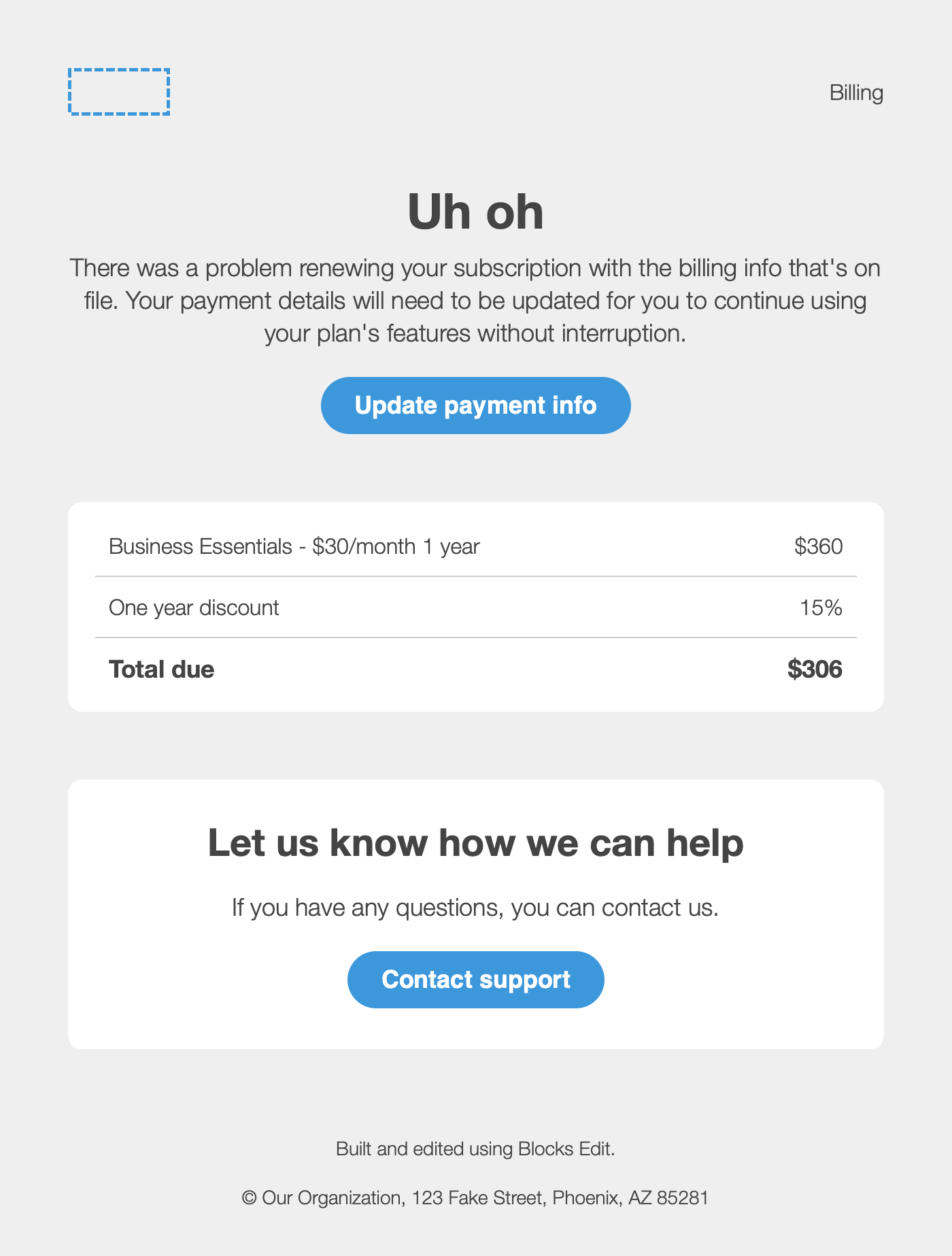 Subscription and payment email preview